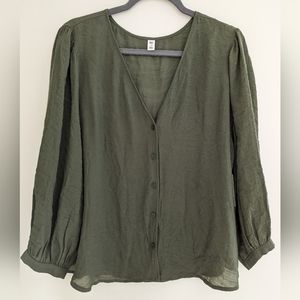 Olive Green Semi Sheer Blouse BP